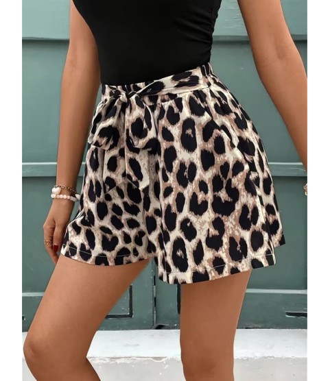 Kadın Kolsuz Bisiklet Yaka Viskon Bluz Ve Leopar Desenli Kısa Modal Short Ikili Takım