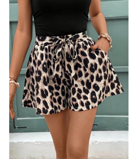 Kadın Kolsuz Bisiklet Yaka Viskon Bluz Ve Leopar Desenli Kısa Modal Short Ikili Takım