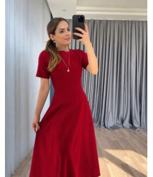 Kadın Kısa Kollu Bisiklet Yaka Maksi Boy Ithal Krep Elbise