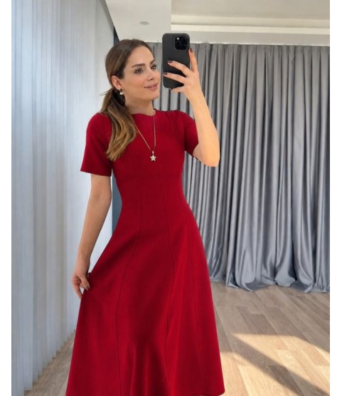 Kadın Kısa Kollu Bisiklet Yaka Maksi Boy Ithal Krep Elbise