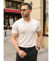 Erkek Düğmeli Yaka Pamuk Triko Tişört