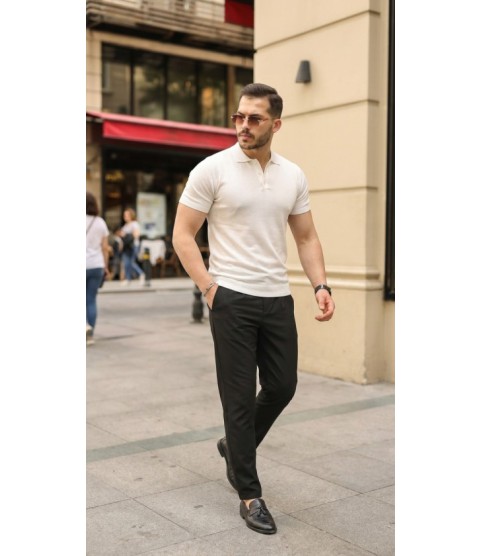 Erkek Düğmeli Yaka Pamuk Triko Tişört