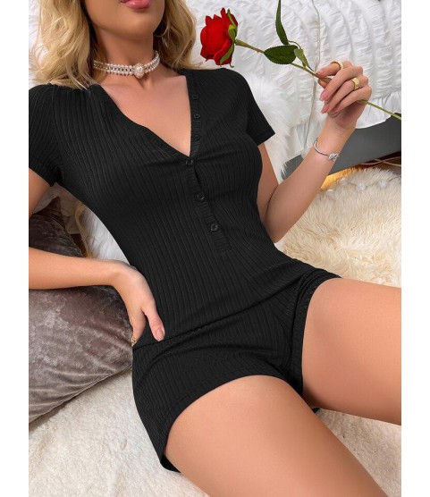 Kadın Kısa Kollu önü Düğmeli Mini Bodycon Fitilli Kaşkorse Tulum