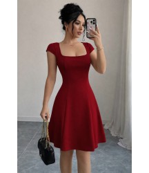 Kadın Kısa Kollu Kare Yakalı Kısa Ithal Krep Elbise
