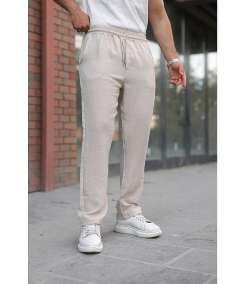 Erkek Beli Lastikli Pera Keten Pantolon