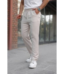 Erkek Beli Lastikli Pera Keten Pantolon