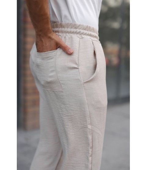 Erkek Beli Lastikli Pera Keten Pantolon