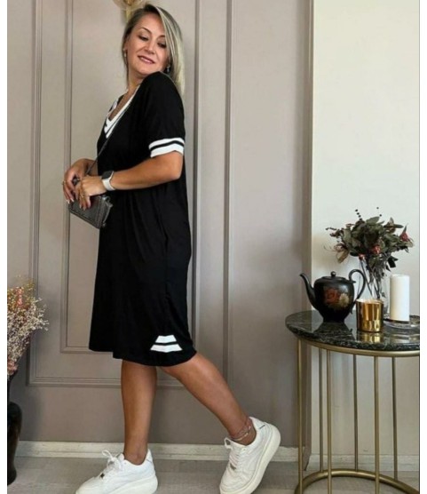 Kadın Kısa Kollu V Yaka Ribana Detaylı Cepli Dizüstü Viskon Elbise Kadın Kısa Kollu V Yaka Ribana Detaylı Cepli Dizüstü Viskon Elbise
