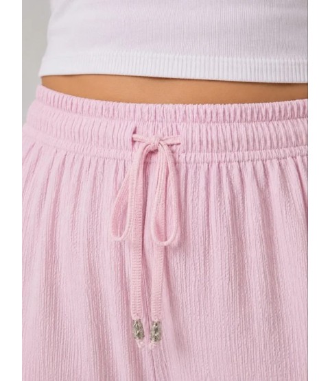 Battal Beden Bürümcük Kumaş Beli Lastikli Bağcıklı Bol Paça Palazzo Pantolon - Pembe Battal Beden Bürümcük Kumaş Beli Lastikli Bağcıklı Bol Paça Palazzo Pantolon - Pembe