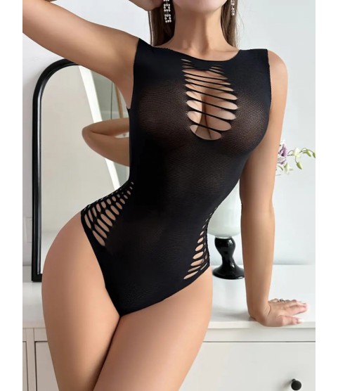 Kadın Sıfır Kol Göğüs, Sırt Ve Yanları Kesik Detay çıtçıtlı Viskon Bodysuit