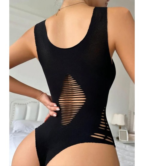 Kadın Sıfır Kol Göğüs, Sırt Ve Yanları Kesik Detay çıtçıtlı Viskon Bodysuit