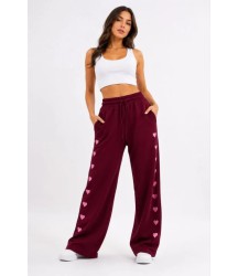Osy Modal Yumuşak Dokulu Nakışlı Cepli Oversize Bol Paça Eşofman Altı - Bordo