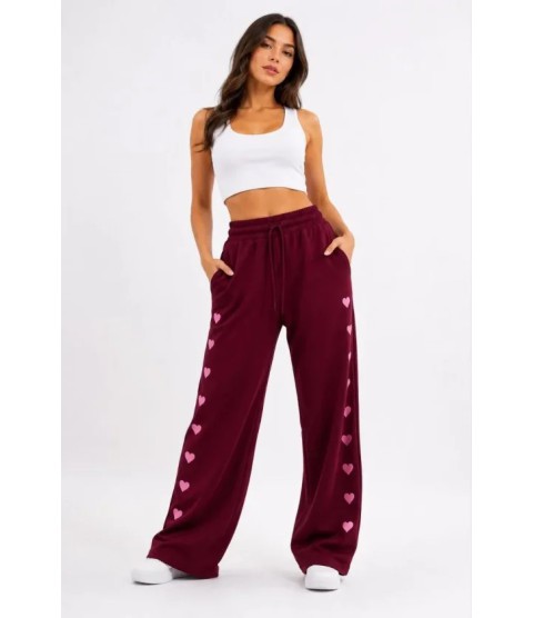 Osy Modal Yumuşak Dokulu Nakışlı Cepli Oversize Bol Paça Eşofman Altı - Bordo