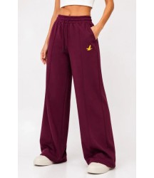 Osy Modal Yumuşak Dokulu Cima Dikişli Nakışlı Cepli Oversize Bol Paça Eşofman Altı - Bordo