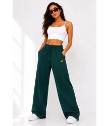 Osy Modal Yumuşak Dokulu Cima Dikişli Nakışlı Cepli Oversize Bol Paça Eşofman Altı - Yeşil