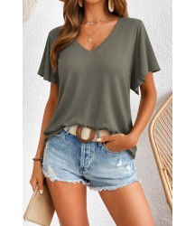 Kadın Kısa Kollu V Yakalı Viskon Bluz