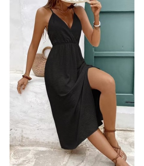 Kadın Ip Askılı Kruvaze Yakalı Yırtmaçlı Midi Aerobin Elbise Kadın Ip Askılı Kruvaze Yakalı Yırtmaçlı Midi Aerobin Elbise