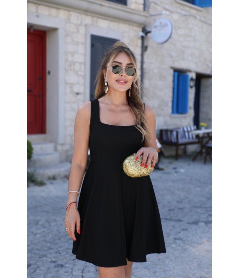 Kadın Askılı Kare Yakalı Kısa Modal Elbise