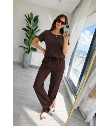 Kadın Kısa Kollu Bisiklet Yakalı Viskon Iki Iplik Bluz Ve Pantolon Ikili Takım