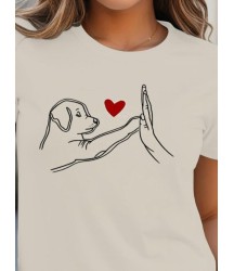 Kadın Kısa Kollu Bisiklet Yaka Köpek Baskılı Viskon Bluz