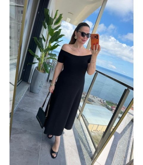 Kadın Madonna Yaka Midi Boy Modal Elbise