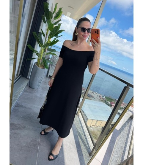 Kadın Madonna Yaka Midi Boy Modal Elbise