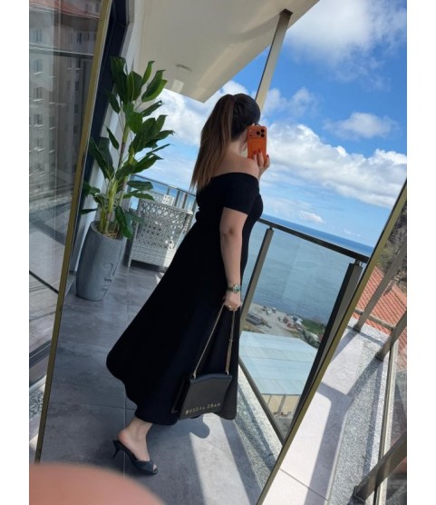Kadın Madonna Yaka Midi Boy Modal Elbise