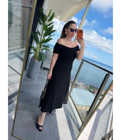 Kadın Madonna Yaka Midi Boy Modal Elbise