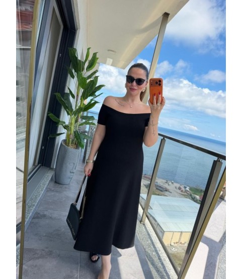 Kadın Madonna Yaka Midi Boy Modal Elbise