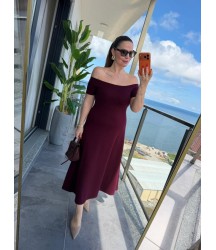 Kadın Madonna Yaka Midi Boy Modal Elbise