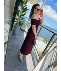 Kadın Madonna Yaka Midi Boy Modal Elbise