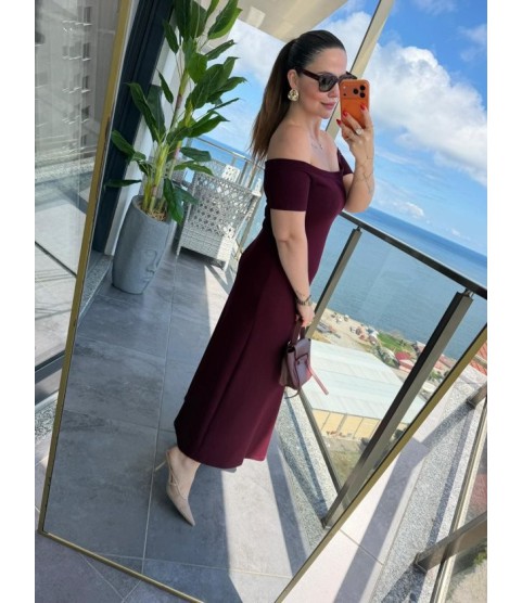 Kadın Madonna Yaka Midi Boy Modal Elbise
