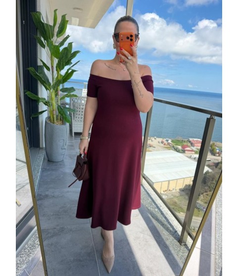 Kadın Madonna Yaka Midi Boy Modal Elbise