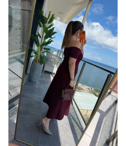 Kadın Madonna Yaka Midi Boy Modal Elbise