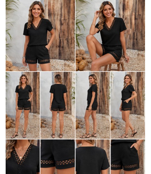 Kadın Kısa Kollu V Yakalı Bluz Ve Short Ikili Takım