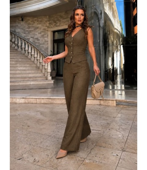 Kadın Askılı önden Düğmeli Bluz Ve Pantolon Keten Ikili Takım Kadın Askılı önden Düğmeli Bluz Ve Pantolon Keten Ikili Takım
