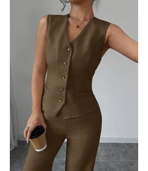 Kadın Askılı önden Düğmeli Bluz Ve Pantolon Keten Ikili Takım Kadın Askılı önden Düğmeli Bluz Ve Pantolon Keten Ikili Takım