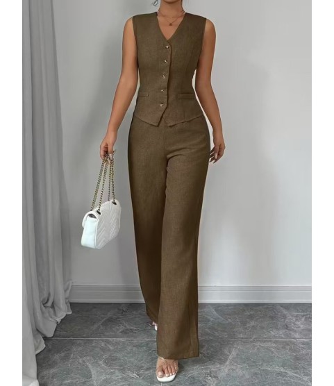 Kadın Askılı önden Düğmeli Bluz Ve Pantolon Keten Ikili Takım Kadın Askılı önden Düğmeli Bluz Ve Pantolon Keten Ikili Takım