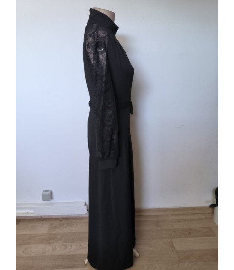 Kadın Uzun Kollu Balıkçı Yaka Damla Detaylı Kuşaklı Yırtmaçlı Uzun Janjan Krep Elbise Kadın Uzun Kollu Balıkçı Yaka Damla Detaylı Kuşaklı Yırtmaçlı Uzun Janjan Krep Elbise