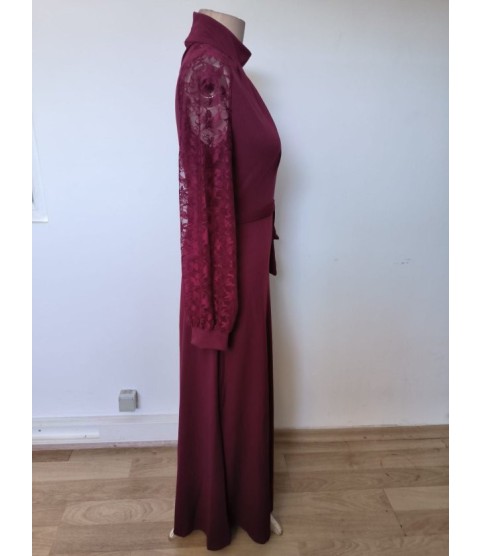 Kadın Uzun Kollu Balıkçı Yaka Damla Detaylı Kuşaklı Yırtmaçlı Uzun Janjan Krep Elbise Kadın Uzun Kollu Balıkçı Yaka Damla Detaylı Kuşaklı Yırtmaçlı Uzun Janjan Krep Elbise