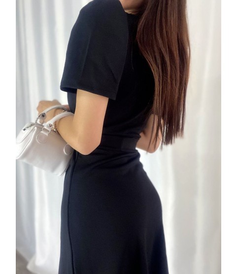 Kadın Kruvaze Yaka Midi Boy Kuşaklı Krep Elbise 120 Cm