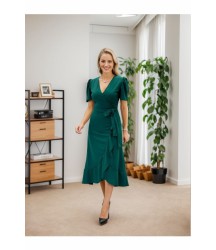 Kadın Kruvaze Yaka Midi Boy Kuşaklı Krep Elbise 120 Cm