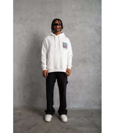 Erkek Patel Six Baskılı Kapüşonlu Sweat - Beyaz