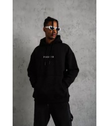 Erkek Astronot Baskılı Kapüşonlu Sweat - Siyah