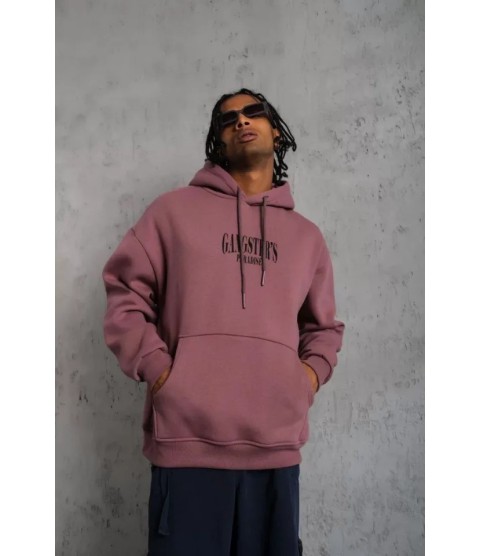 Erkek Paradise Baskılı Kapüşonlu Sweat - Gül Kurusu