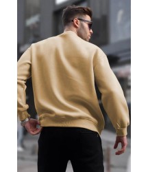 Erkek Düz Bisiklet Yaka Sweat - Bej