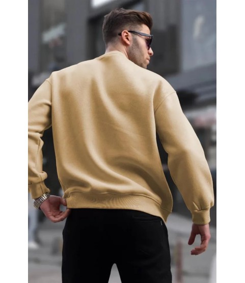 Erkek Düz Bisiklet Yaka Sweat - Bej