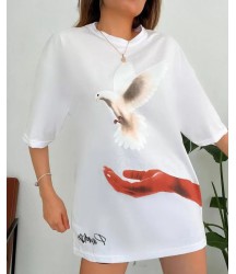Dijital Baskılı T-Shirt - Beyaz