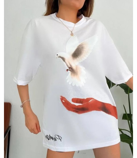 Dijital Baskılı T-Shirt - Beyaz