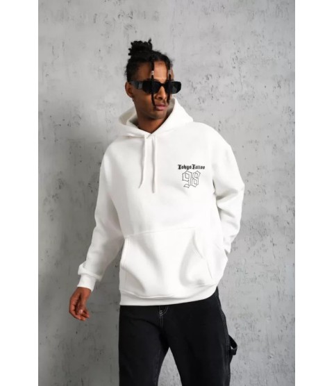 Erkek 98 Baskılı Kapşonlu Sweat - Beyaz